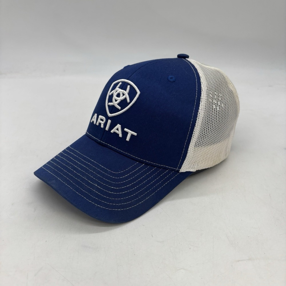 Ariat Richardson 112 Hat Adjustable Snapback Trucker Hat (Blue/White) Used